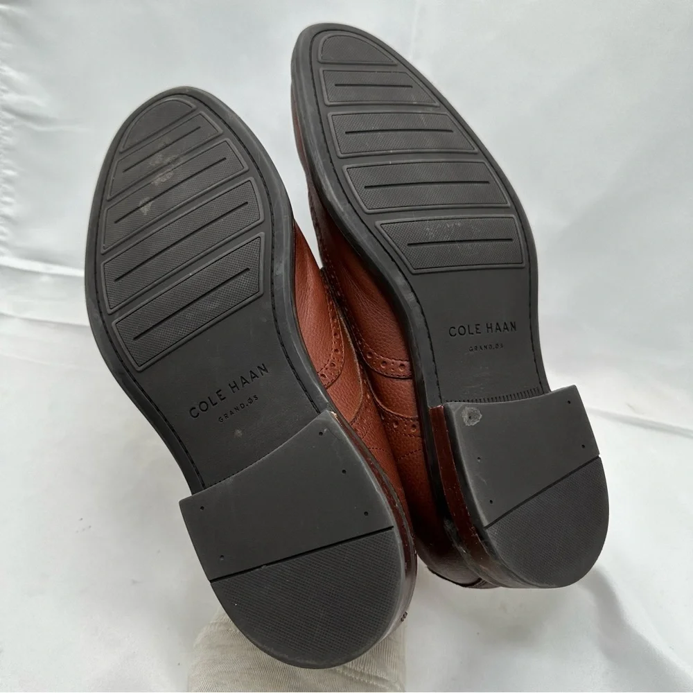 Cole Haan Men's Grand.Os Watson Brown Pebble Leather Wingtip Oxford Shoes 10 M